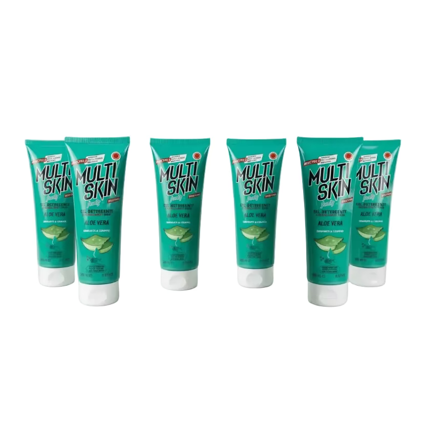 Multiskin Family Gel Nettoyant pour les mains Aloe Vera 6 Pièces