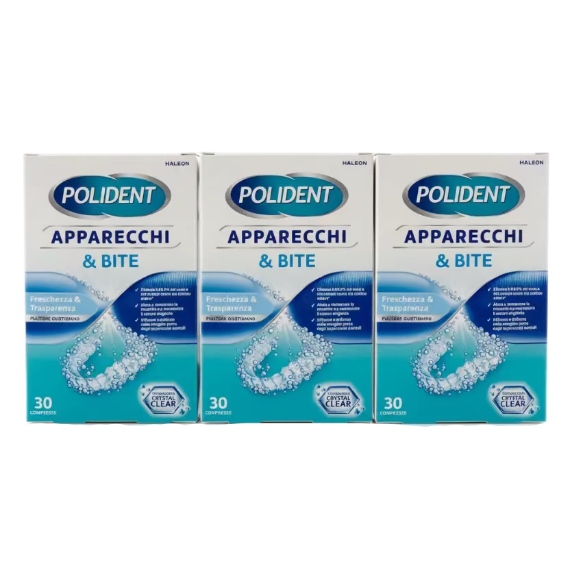 Polident Apparecchi & Bite 3 Pezzi Da 30 Compresse