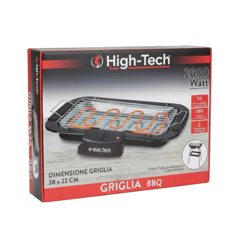 High-Tech Griglia BBQ 2000W Con Gambe Griglia 32X22cm