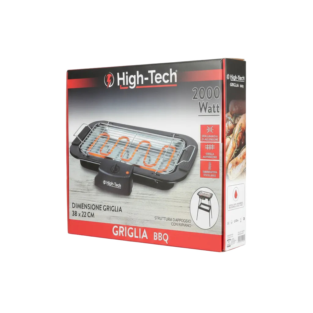 High-Tech Griglia BBQ 2000W Con Gambe Griglia 32X22cm
