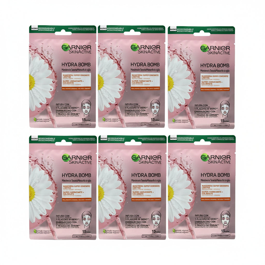 Garnier Maschera In Tessuto Hydra Bomb Lenitiva Con Acido Ialuronico 6 Pezzi