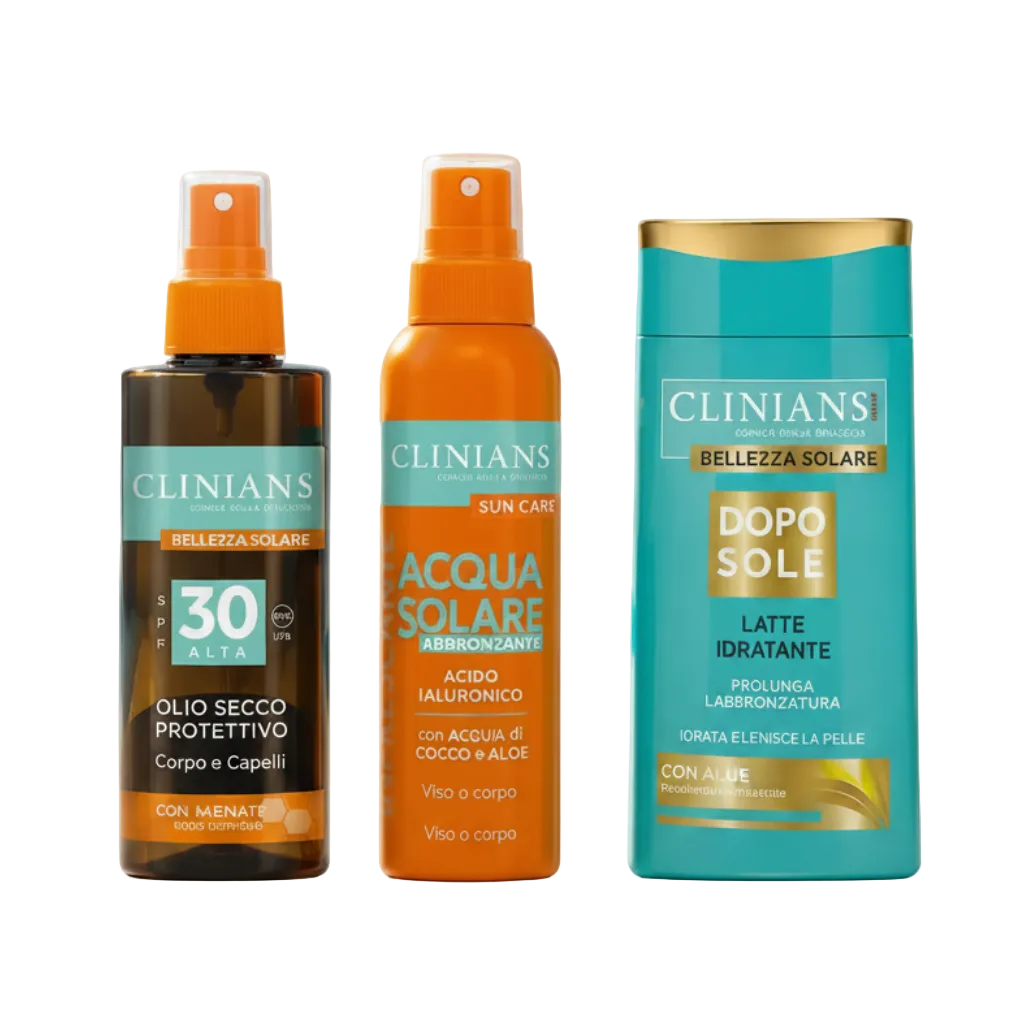 Clinians Olio Secco SPF30 150ml + Acqua Solare Abbronzante 150ml + Doposole 200ml